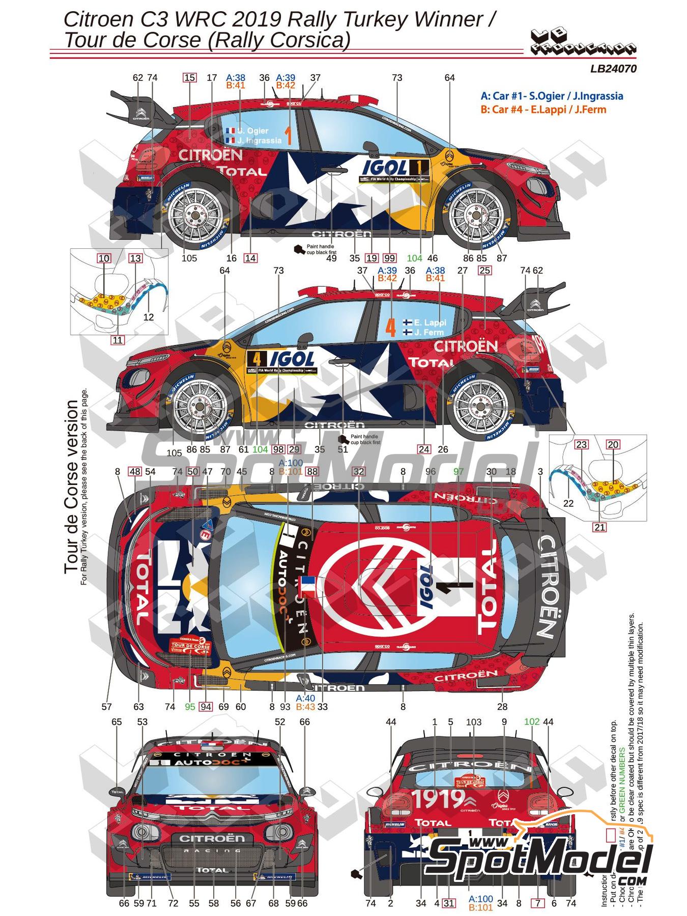 LB Production LB24070: Marking / livery 1/24 scale - Citroen C3